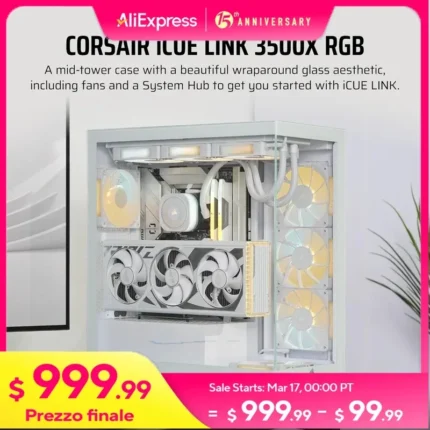 Mid-Tower ATX Case, Panoramic Tempered Glass, Reverse Connection Motherboard Compatible, 3X iCUE Link RX120 RGB Fans, PC Case