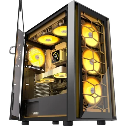 Mid Tower Gaming PC Case, 6 PWM ARGB Fans Pre-Installed, Opening Tempered Glass Door, USB 3.0 x 2, Computer Case